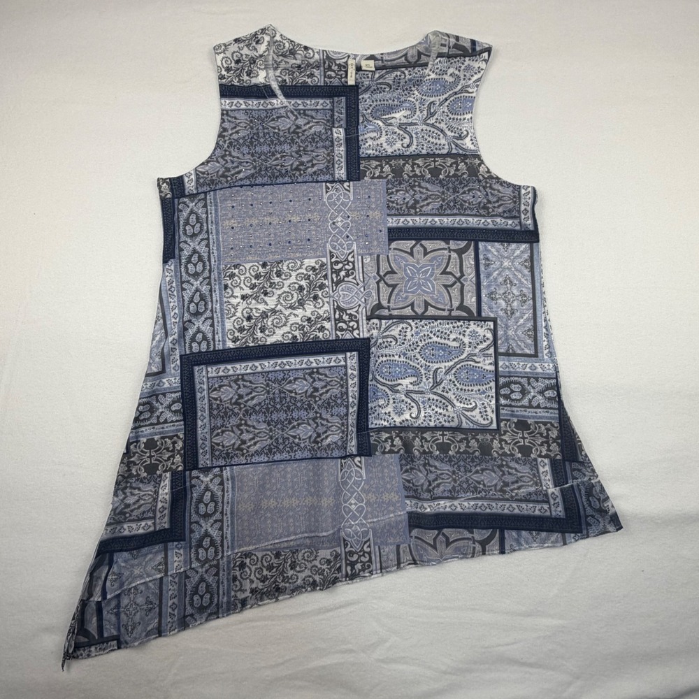 Est. 1946 Womens Blue Paisley Patchwork Embellished Sharkbite Tunic Top XS